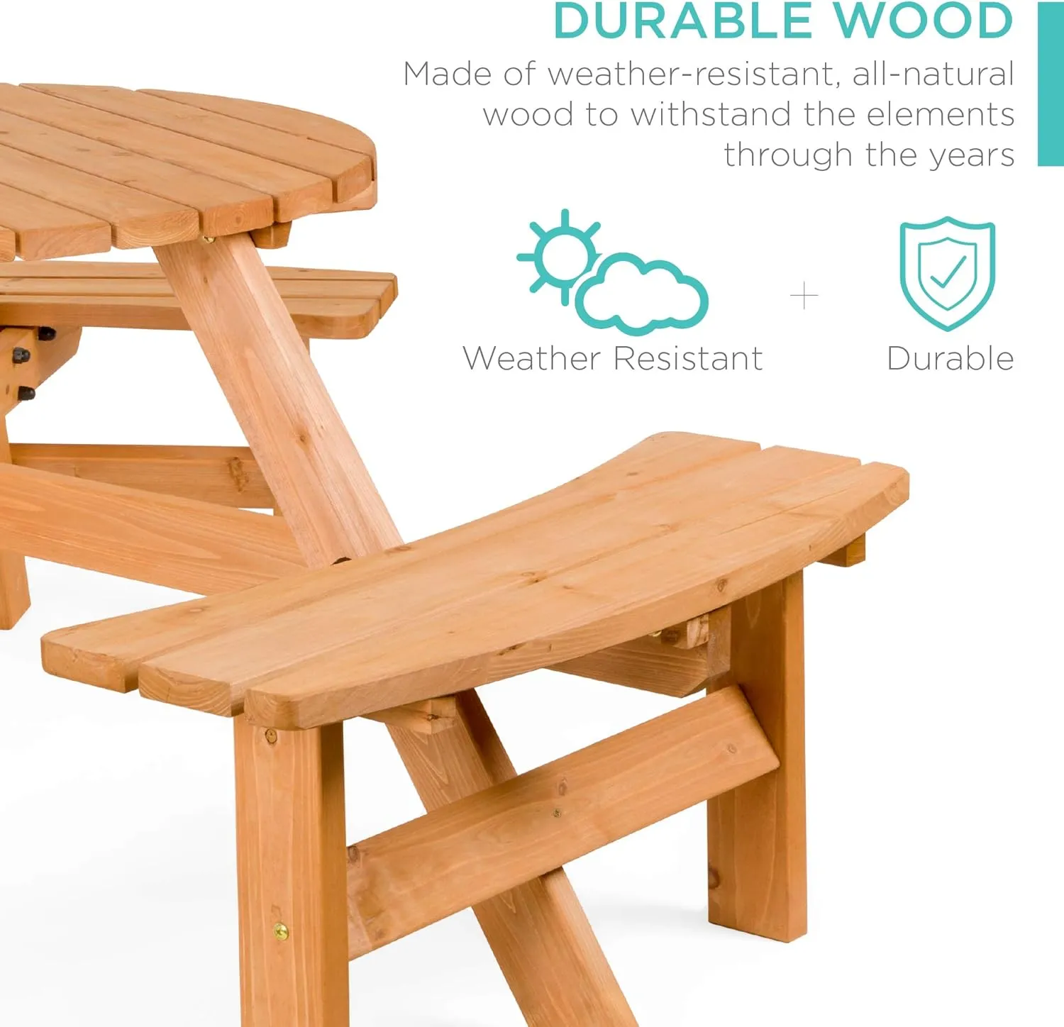 Best Choice Products 6-Person Circular Outdoor Wooden Picnic Table for Patio, Backyard, Garden, DIY w/ 3 Built-in Benches, 500lb Capacity - Natural