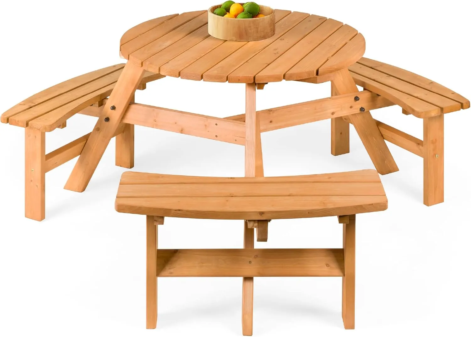 Best Choice Products 6-Person Circular Outdoor Wooden Picnic Table for Patio, Backyard, Garden, DIY w/ 3 Built-in Benches, 500lb Capacity - Natural