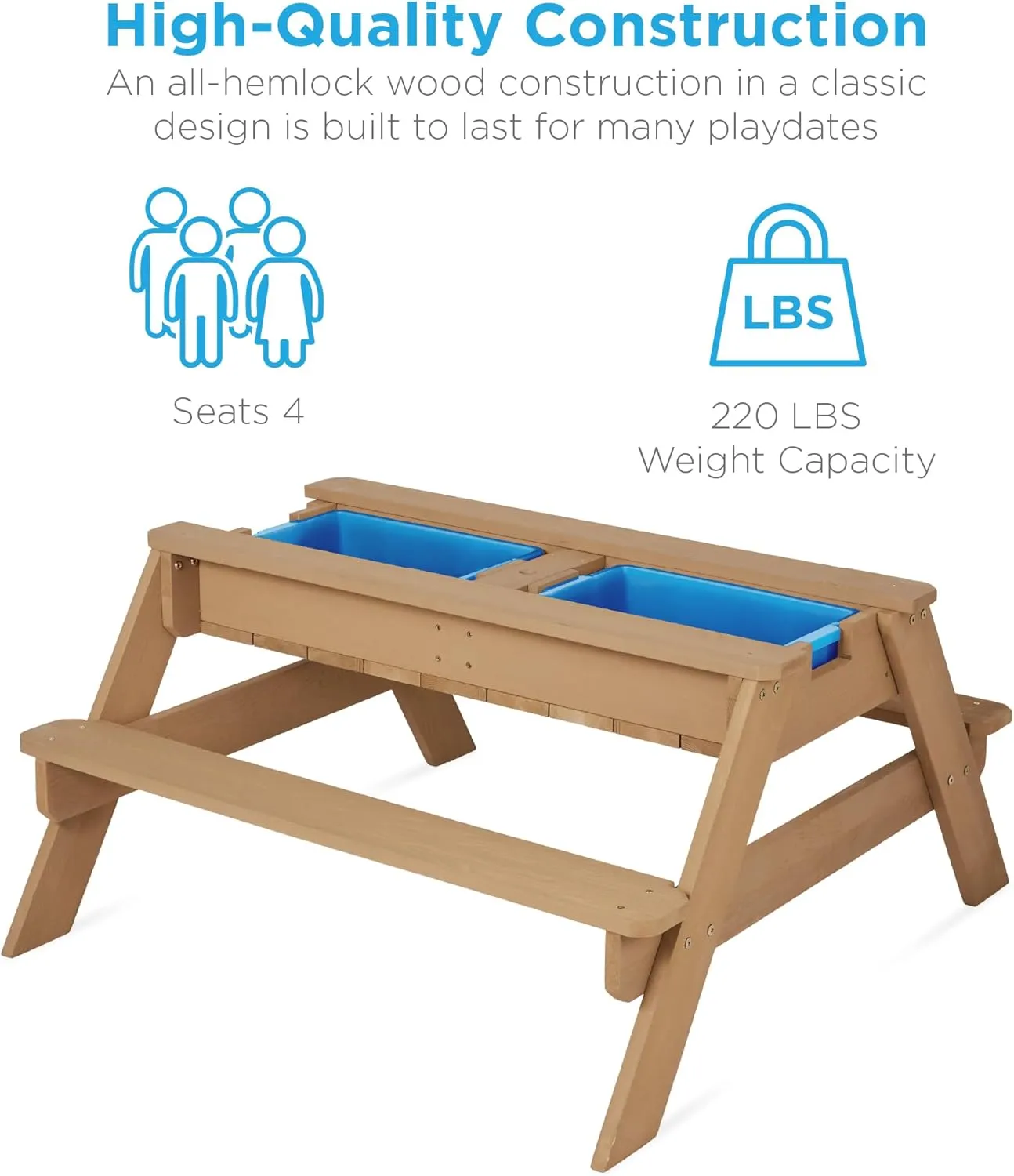 Best Choice Products Kids 3-in-1 Sand & Water Table, Wood Outdoor Convertible Picnic Table w/Umbrella, 2 Trays, Removable Top, 220lb Capacity Per Bench -Green