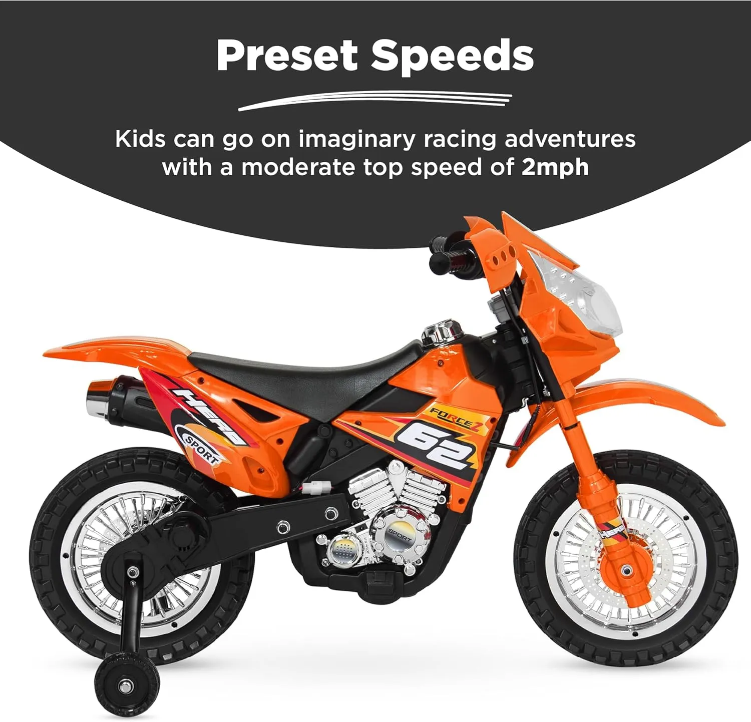 Best Choice Products Kids 6V Ride On Motorcycle w/Treaded Tires, Working Headlights, 2mph Top Speed, Training Wheels, Realistic Sounds, Music, Battery Charger - Orange