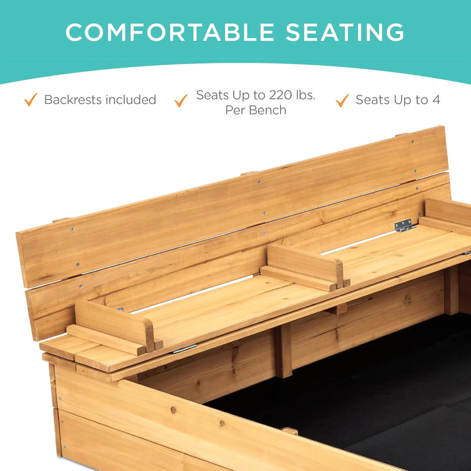 Best Choice Products Kids' Outdoor Wooden Sandbox Large, Cedar Wood with Foldable Bench Seats and Sand Protection, Bottom Liner Included - Natural