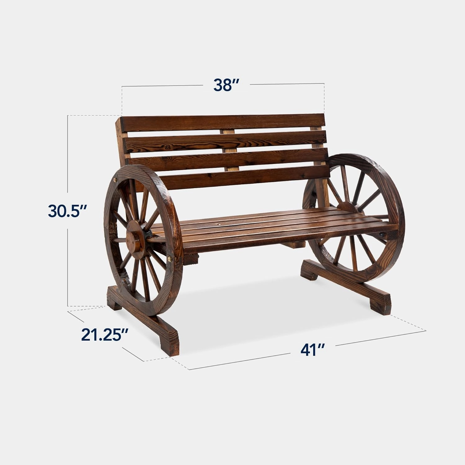 Best Choice Products 2-Person Wooden Wagon Wheel Bench for Backyard, Patio, Porch, Garden, Outdoor Lounge Furniture w/Rustic Country Design, Slatted Seat and Backrest - Brown