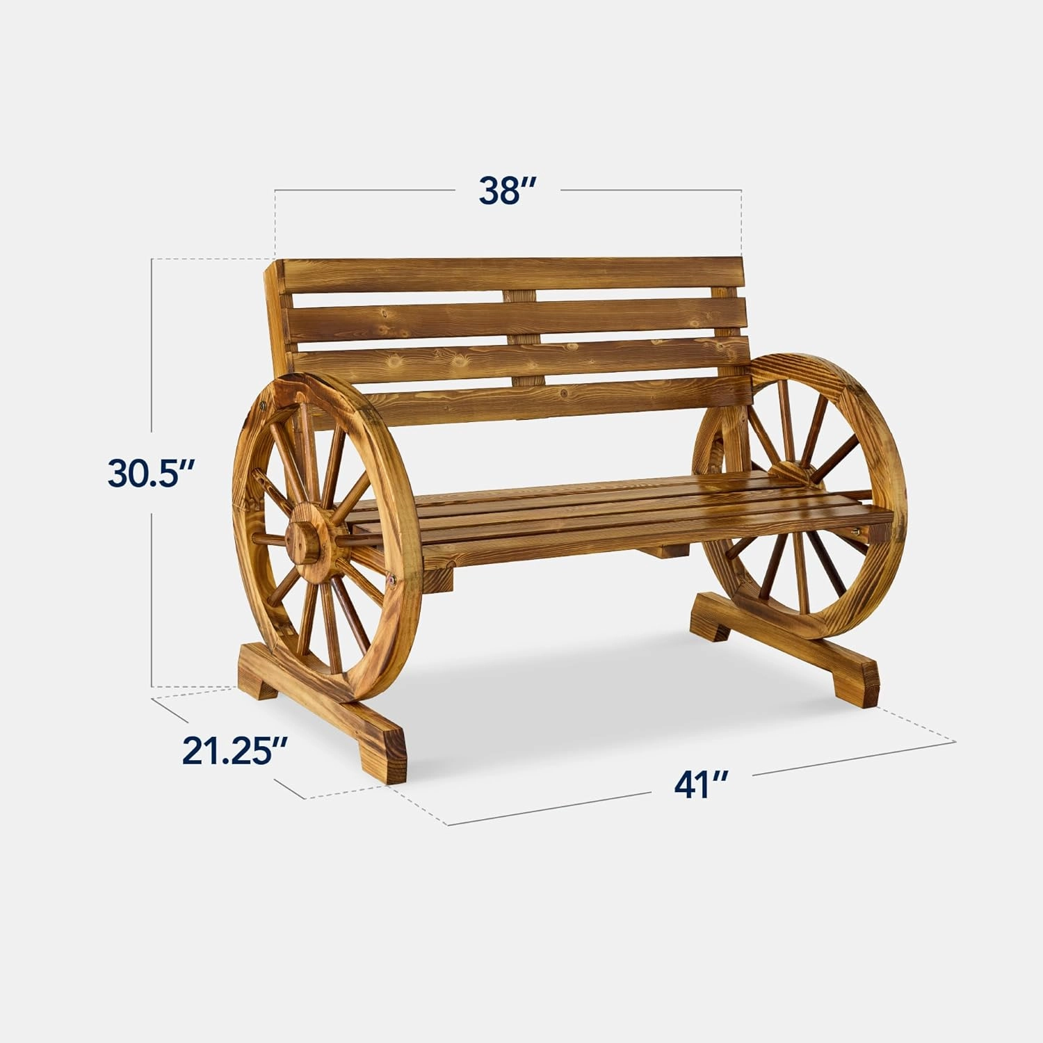 Best Choice Products 2-Person Wooden Wagon Wheel Bench for Backyard, Patio, Porch, Garden, Outdoor Lounge Furniture w/Rustic Country Design, Slatted Seat and Backrest - Natural
