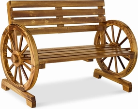 Best Choice Products 2-Person Wooden Wagon Wheel Bench for Backyard, Patio, Porch, Garden, Outdoor Lounge Furniture w/Rustic Country Design, Slatted Seat and Backrest - Natural