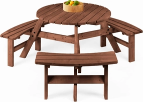 Best Choice Products 6-Person Circular Outdoor Wooden Picnic Table for Patio, Backyard, Garden, DIY w/ 3 Built-in Benches, 500lb Capacity - Walnut Brown
