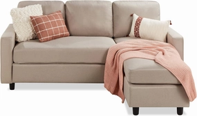 Best Choice Products Upholstered Sectional Sofa for Home, Apartment, Dorm, Bonus Room, Compact Spaces w/Chaise Lounge, 3-Seat, L-Shape Design, Reversible Ottoman Bench, 680lb Capacity - Beige