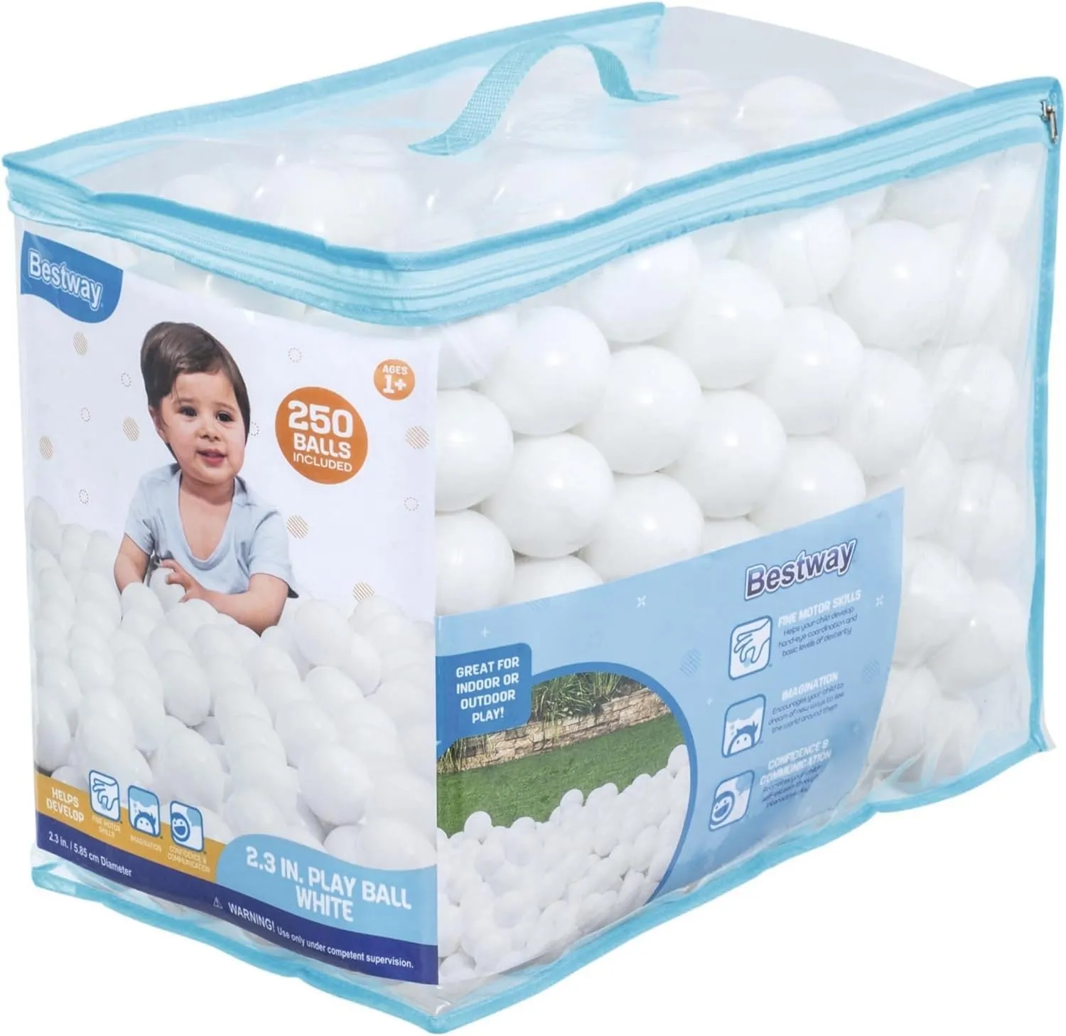 Bestway Plastic White Play Balls 250ct | Great for Indoor and Outdoor Playpens, Ball Pits, Bouncers, Kiddie Pools