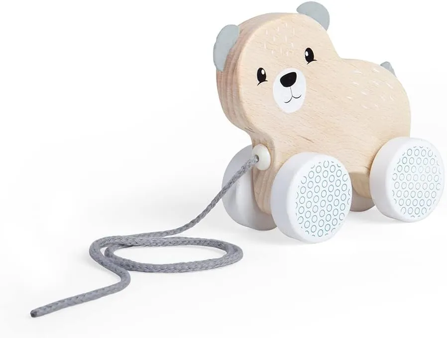 Bigjigs Toys FSC Certified Bear Pull Along Toy - Eco-Friendly Wooden Bear with Felt Ears & Tail and Grey Pull Cord, Quality Pull Along Toys for 1 Year Olds, Wooden Baby Toys