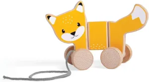 Bigjigs Toys FSC Certified Fox Pull Along Toy - Eco-Friendly Wooden Fox with Grey Pull Cord, Quality Pull Along Toys for 1 Year Olds, Wooden Baby Toys with Non-Toxic Paints & Lacquers