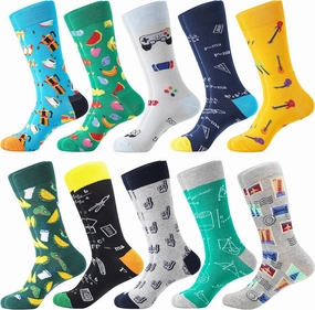 BISOUSOX Mens Dress Socks Funny Fun Colorful Crazy Funky Crew Socks for Men Novelty Happy Cotton Size 9-12