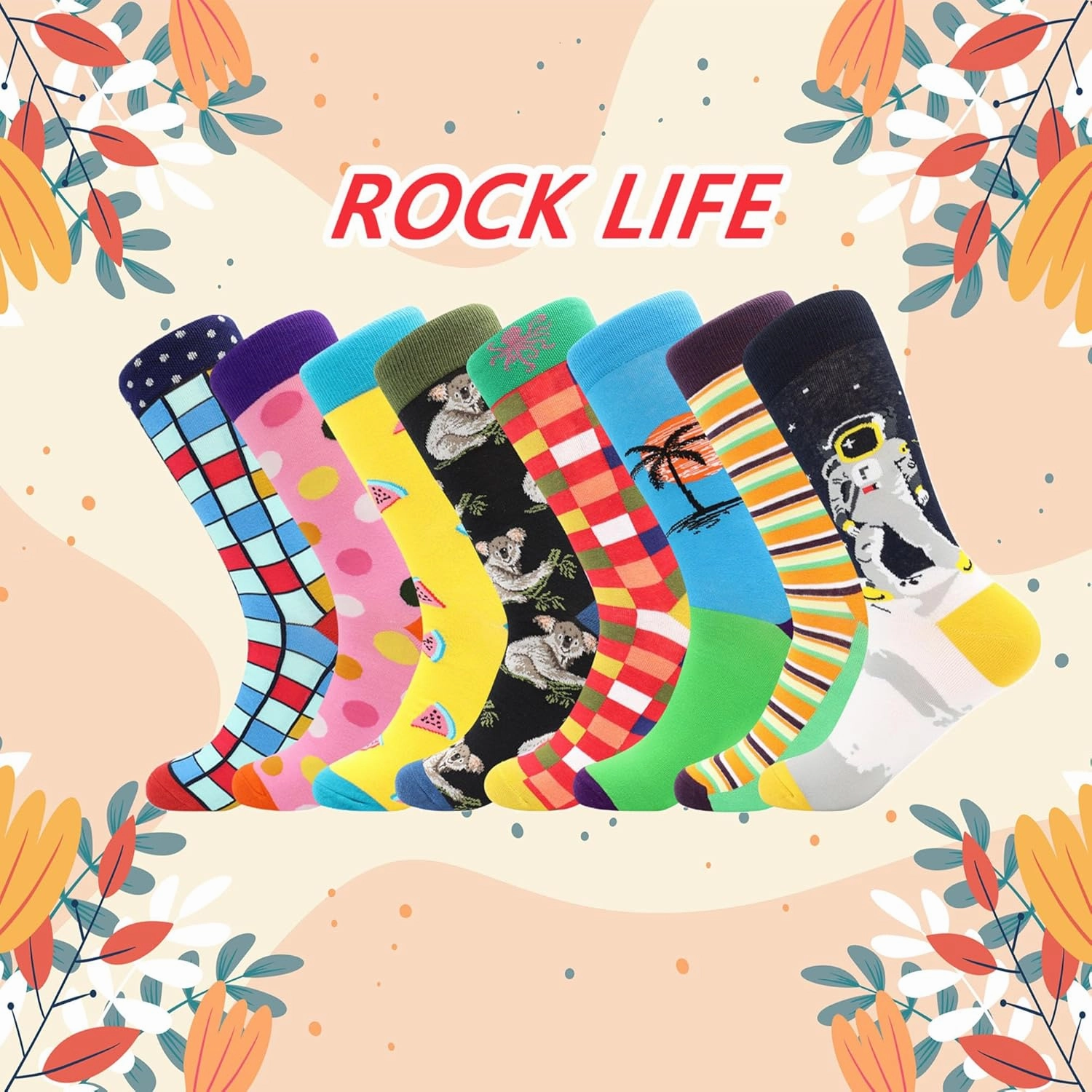 BISOUSOX Mens Dress Socks Funny Fun Colorful Crazy Funky Crew Socks for Men Novelty Happy Cotton Size 9-12