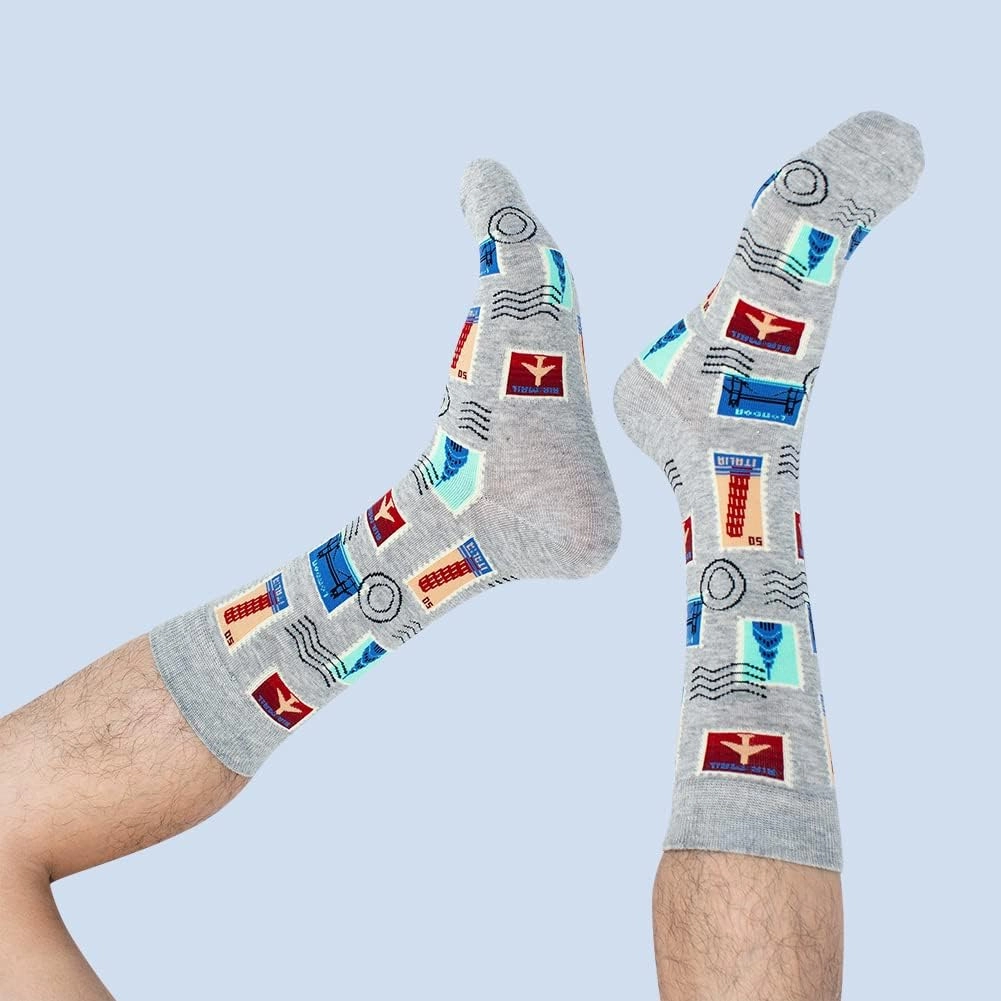 BISOUSOX Mens Dress Socks Funny Fun Colorful Crazy Funky Crew Socks for Men Novelty Happy Cotton Size 9-12
