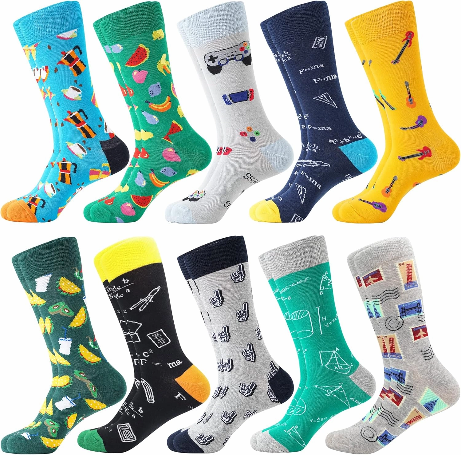 BISOUSOX Mens Dress Socks Funny Fun Colorful Crazy Funky Crew Socks for Men Novelty Happy Cotton Size 9-12