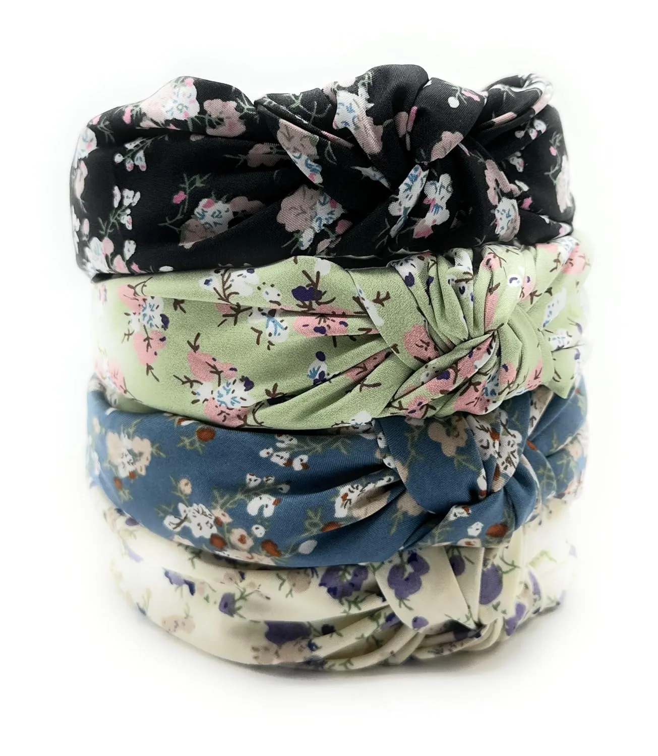 Black Bloom Floral Pattern, Colorful Spring Flower Satin Headbands for Women, Silk Feel, Soft Fabric, Knotted Headband Fashion Designer Top Knot