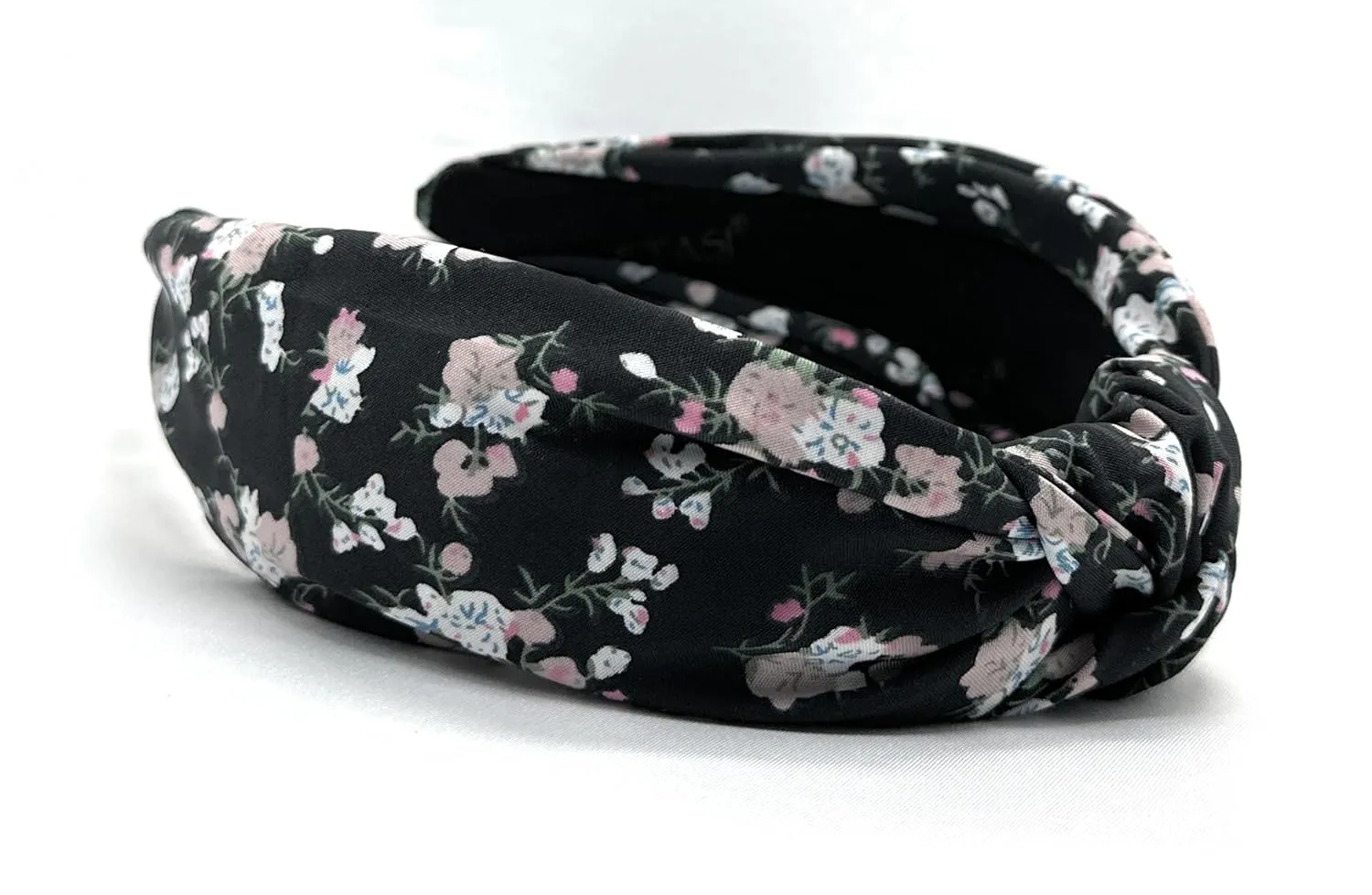 Black Bloom Floral Pattern, Colorful Spring Flower Satin Headbands for Women, Silk Feel, Soft Fabric, Knotted Headband Fashion Designer Top Knot
