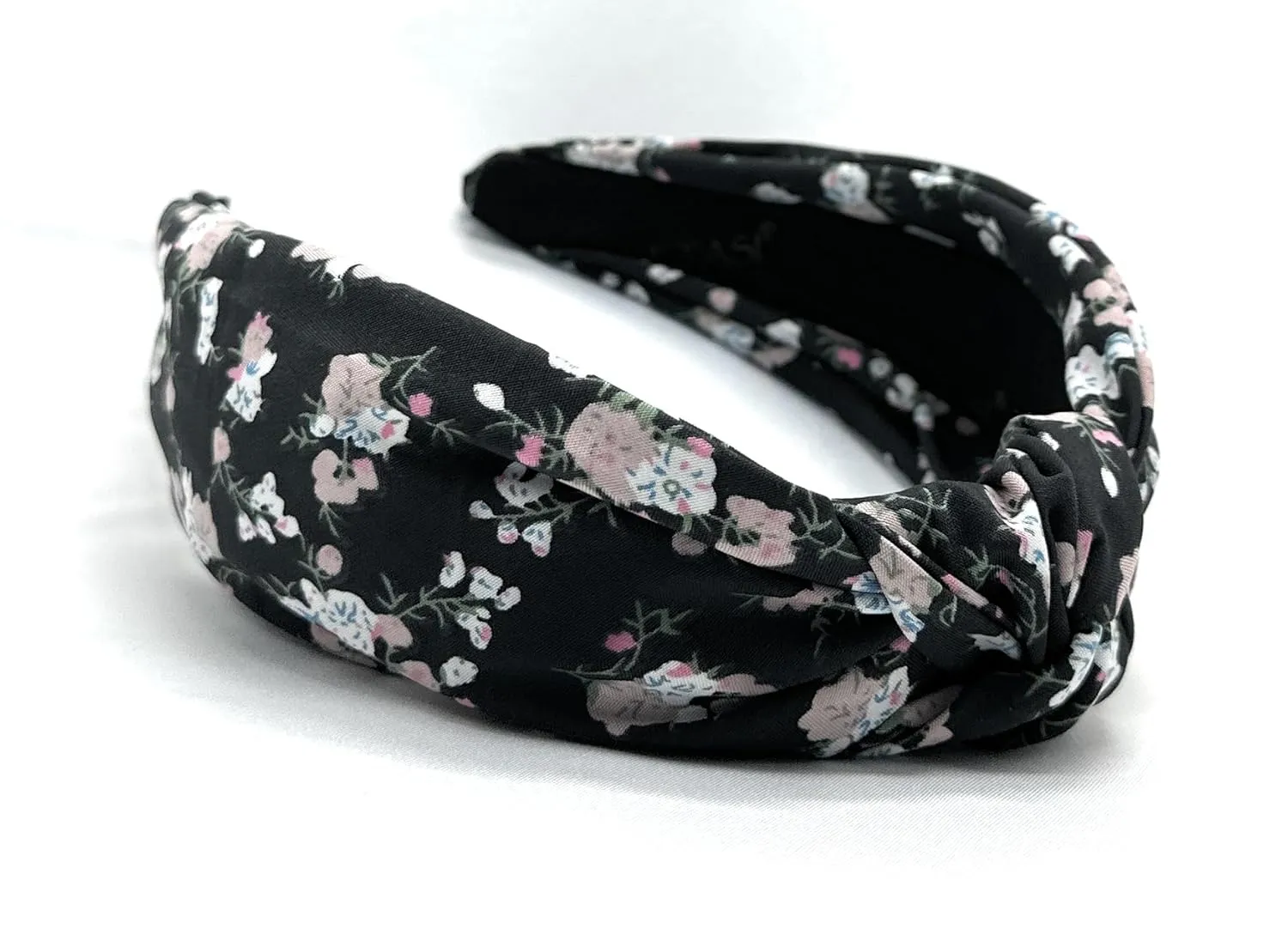 Black Bloom Floral Pattern, Colorful Spring Flower Satin Headbands for Women, Silk Feel, Soft Fabric, Knotted Headband Fashion Designer Top Knot