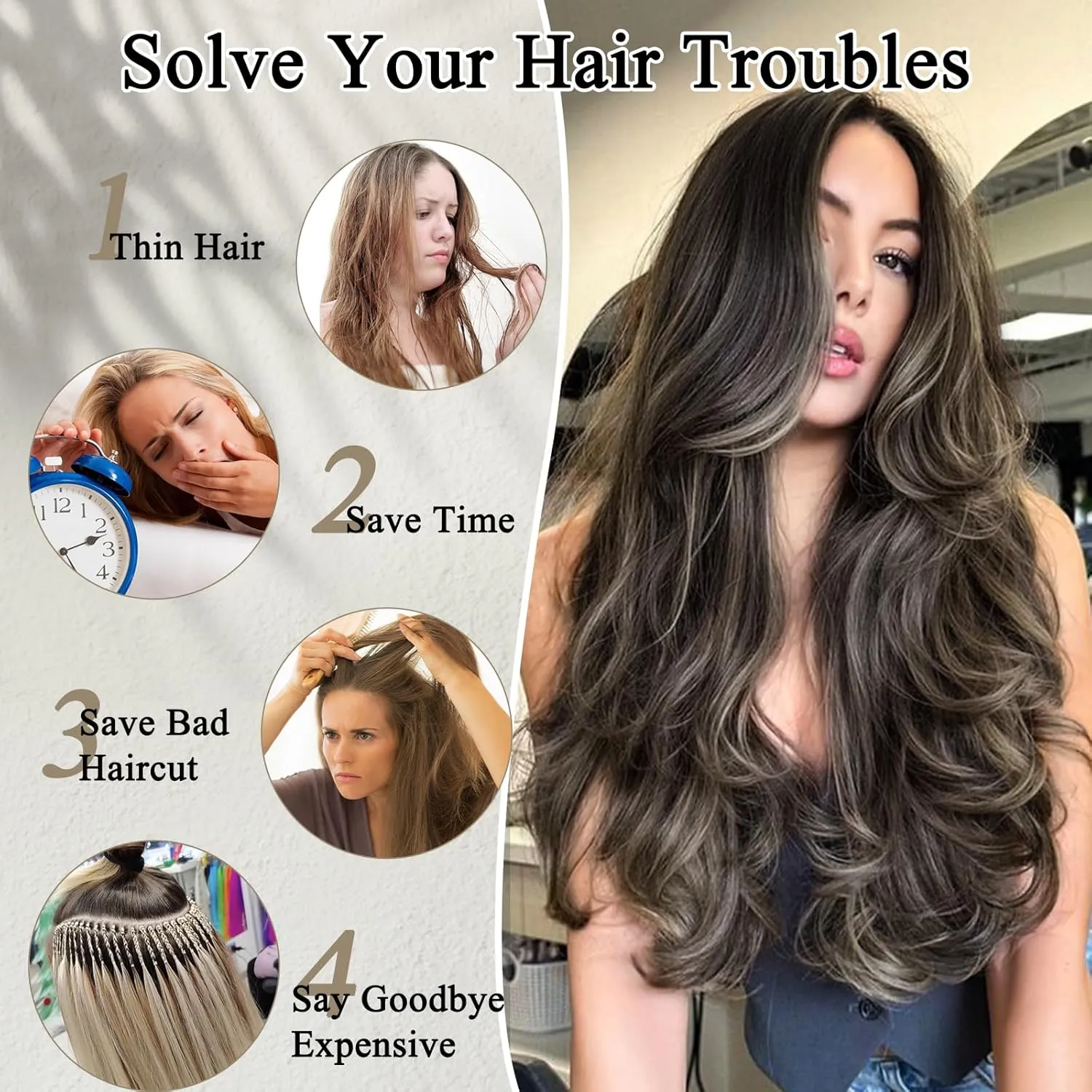 Black Mix Blonde Long Straight Layered Hair Extensions Soft Synthetic Clip in Hair Extensions Clip ins for Women