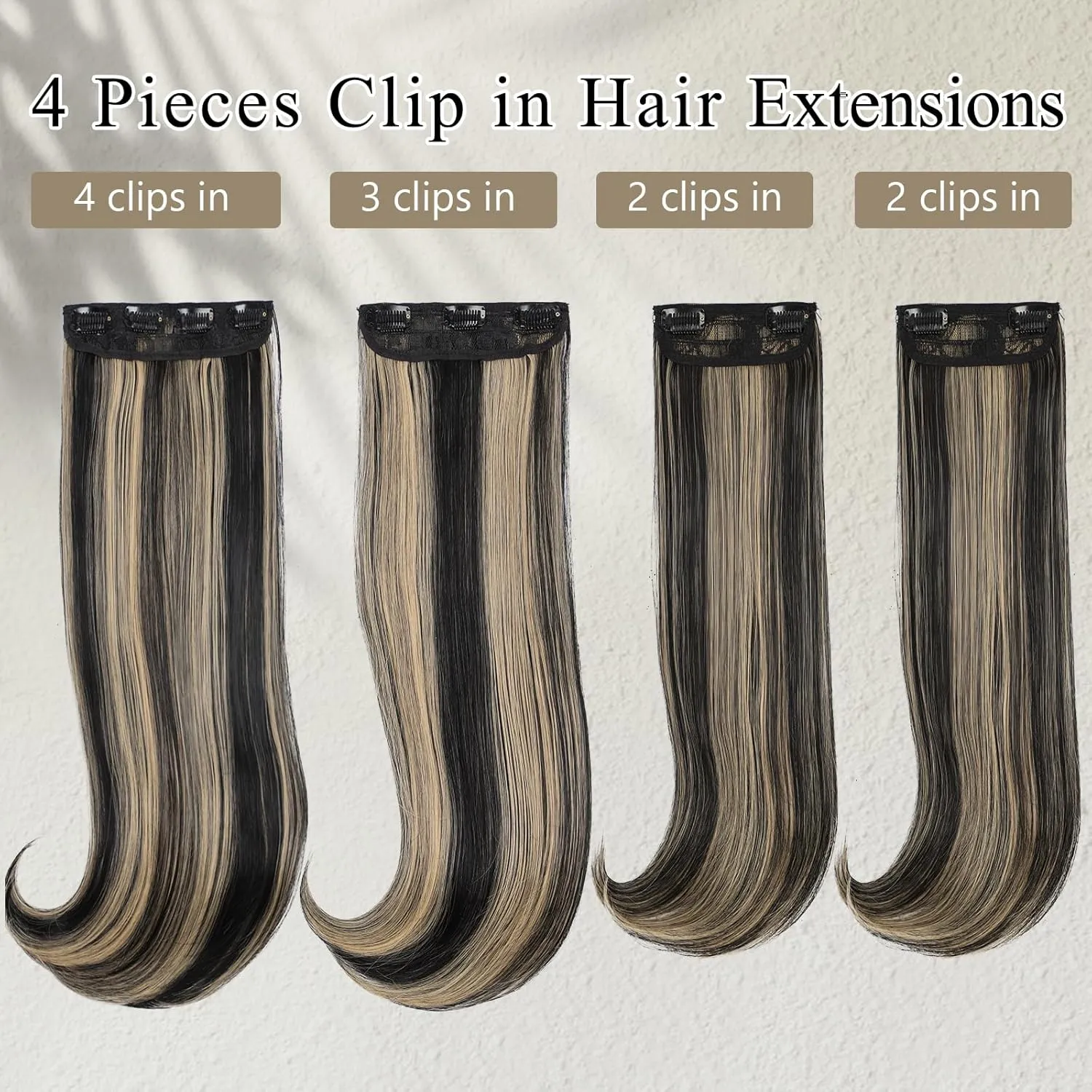 Black Mix Blonde Long Straight Layered Hair Extensions Soft Synthetic Clip in Hair Extensions Clip ins for Women