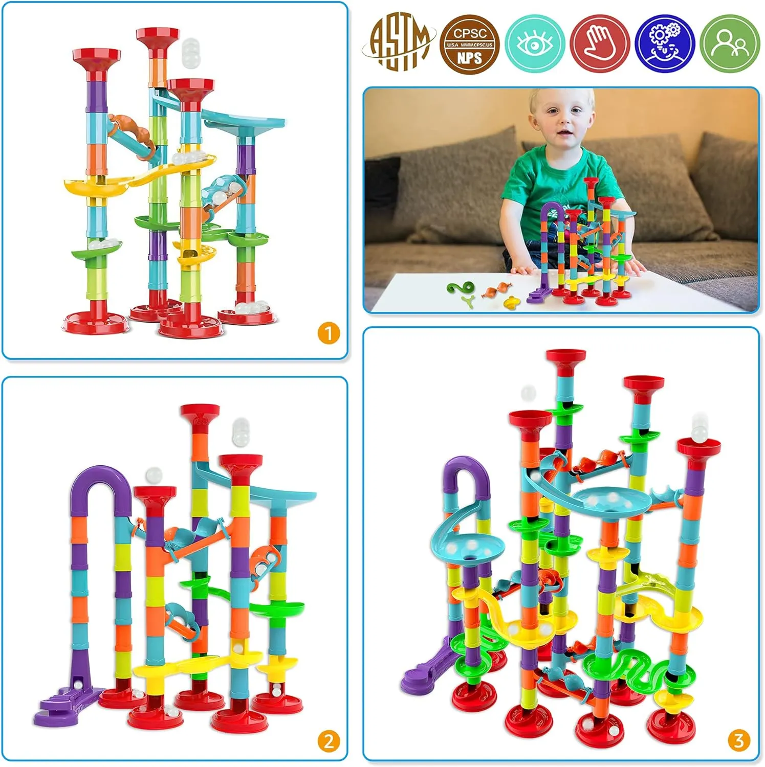 Blacka Marble Run Set Maze Race Building Blocks Marbles for Kids Ages 4 5 6 7 8 9 10  Girls Boys Toys STEM Educational Birthday Gift Festival Present,A880,Large
