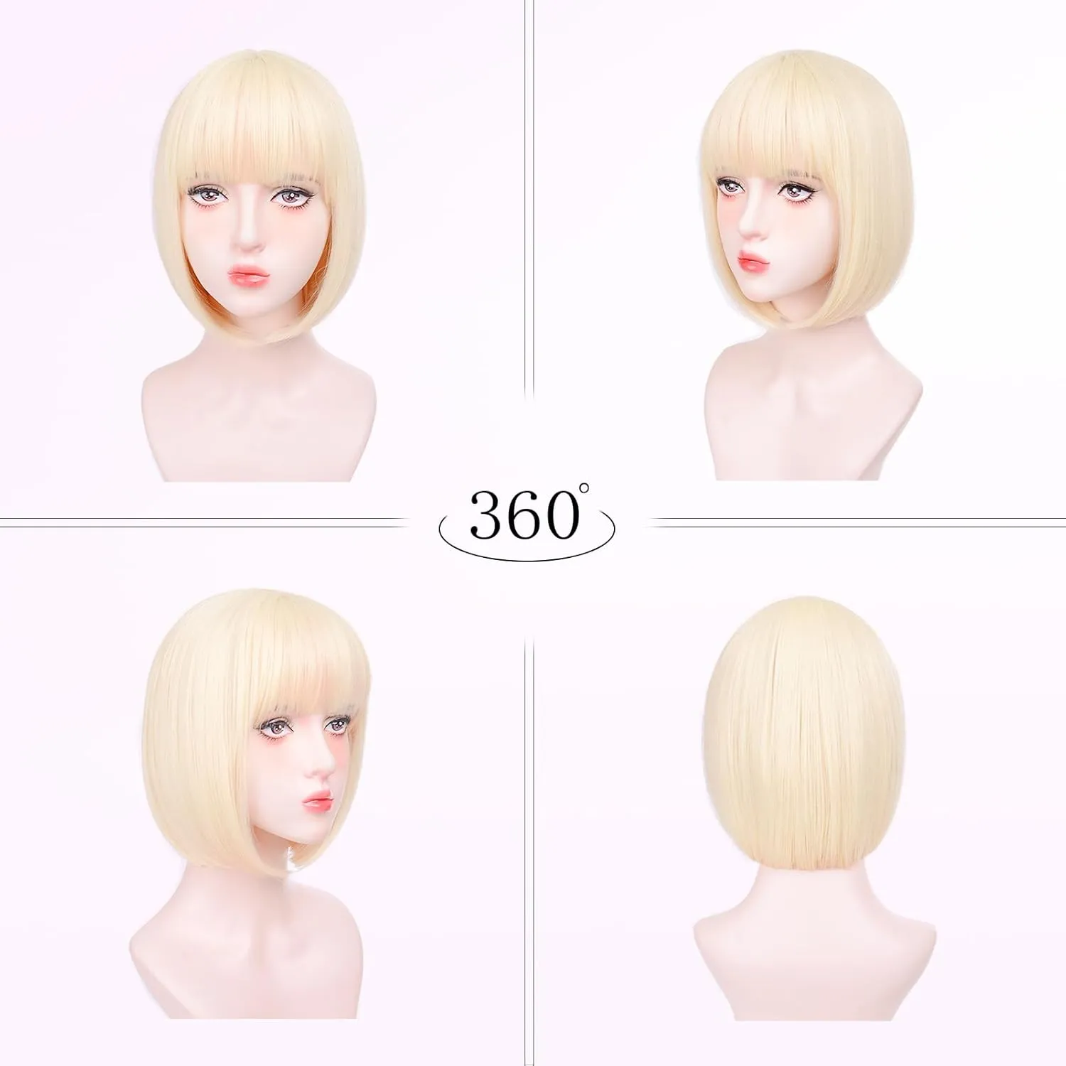 Blonde Bob Wigs for White Women - 12'' Short Bob Wigs With Bangs Natural Fashion Synthetic Wig Colorful Synthetic Hair for Daily Cosplay Halloween