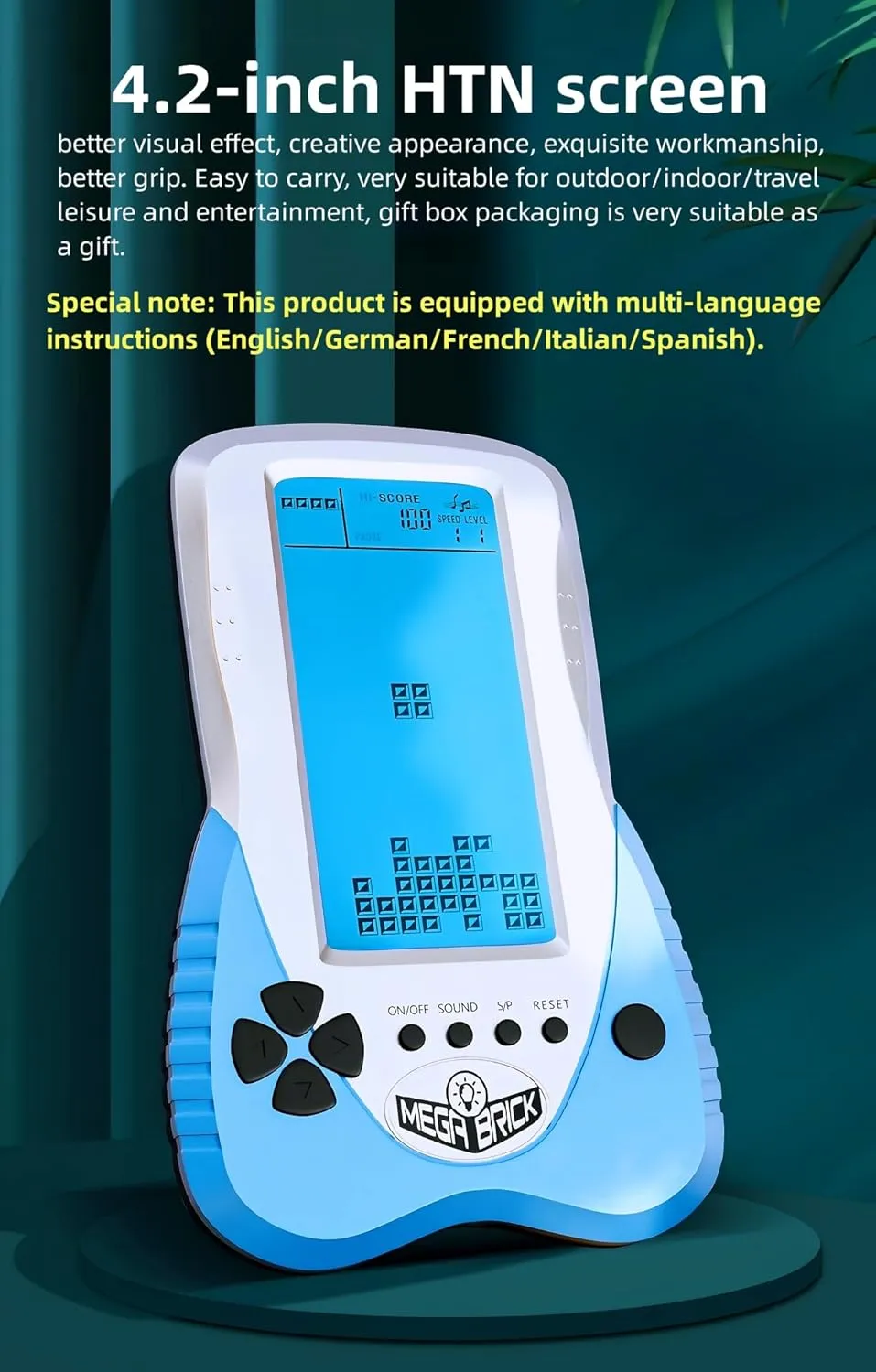 Blue Backlit Block Game Console 3398 in 1 Retro Nostalgia Racing/Tank Battle/Snake Pocket Puzzle Game Console Handheld Portable Brick Toy Console Gifts for Teenagers/Children (Blue)
