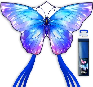 Blue Butterfly Kite for Kids & Adults，Extremely Easy to Fly，Colorful Hand Kite for Outdoor Fun, Perfect for Family Kites Games & Time to Fly Adventures(Blue Dreamy Butterfly)