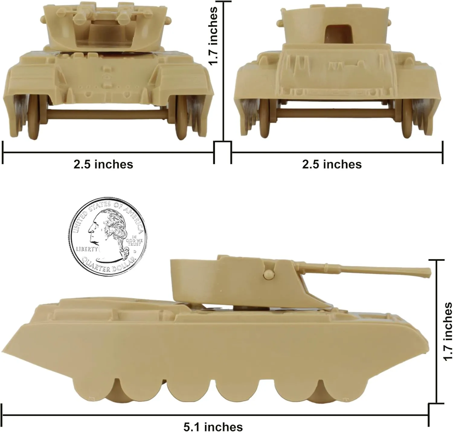 BMC Classic Payton Anti-Aircraft Tanks - 4pc Tan Green Plastic Army Men Vehicles