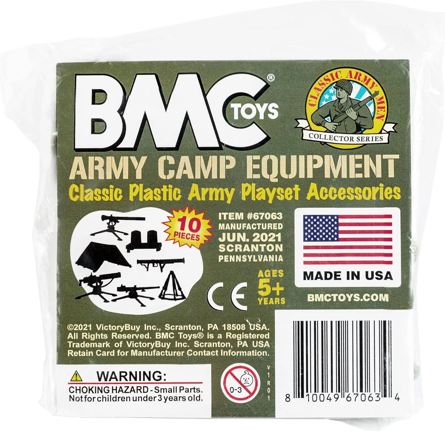 BMC Classic Plastic Army Men Playset Accessories - 10pc Military Camp - US Made