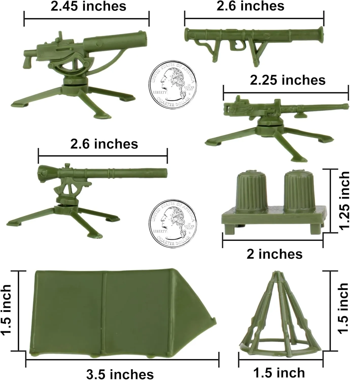 BMC Classic Plastic Army Men Playset Accessories - 10pc Military Camp - US Made