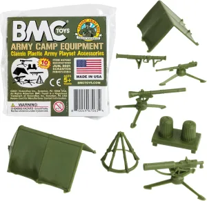 BMC Classic Plastic Army Men Playset Accessories - 10pc Military Camp - US Made