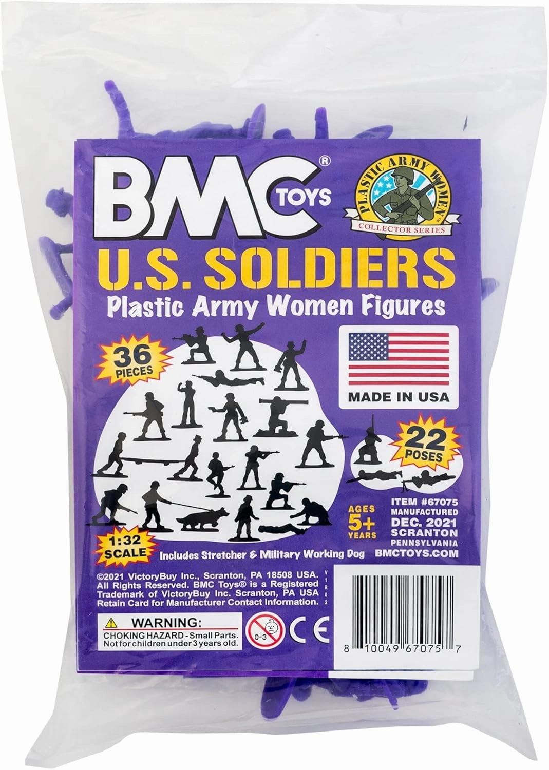 BMC Plastic Army Women - 36pc Purple Female Soldier Figures - Made in USA
