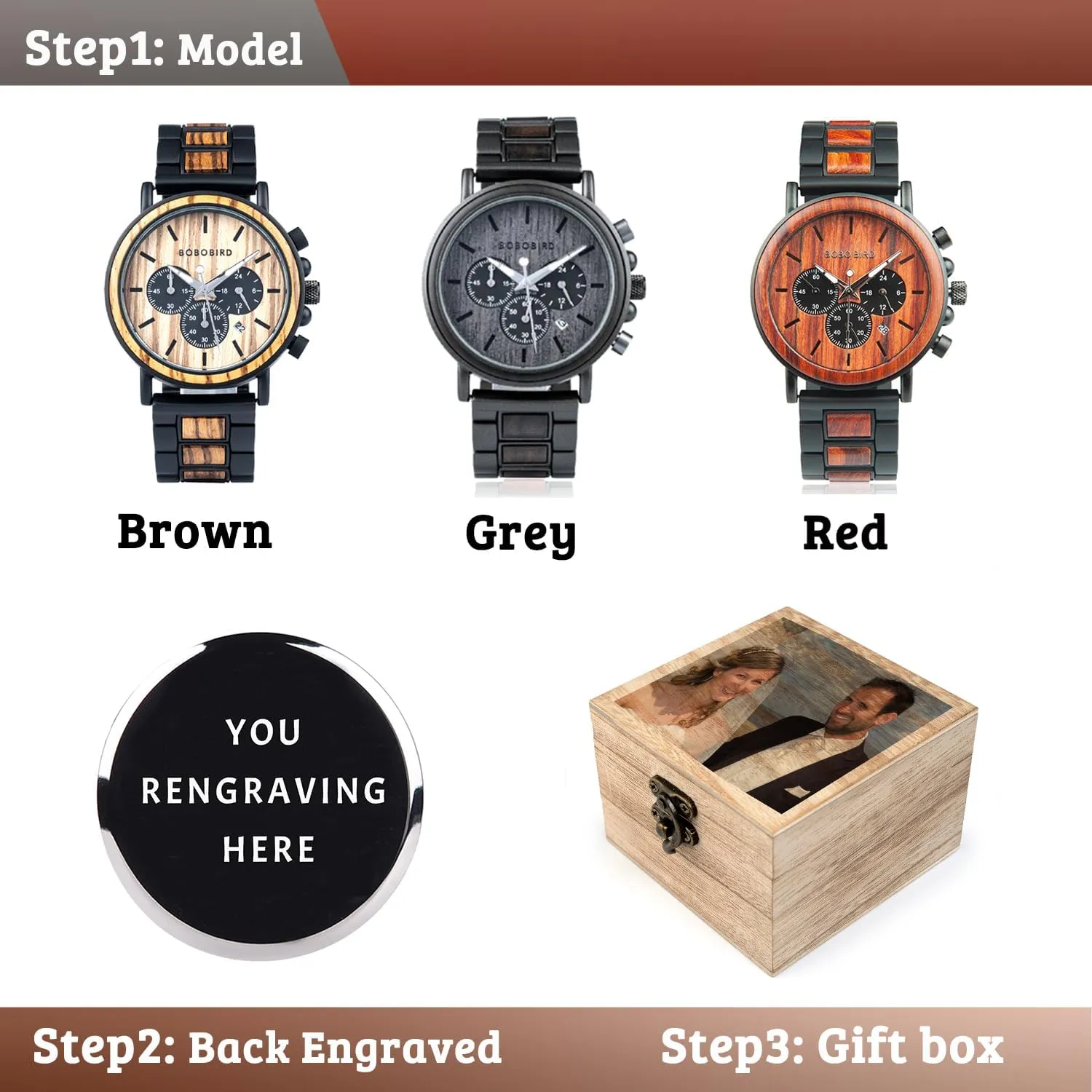 BOBO BIRD Wooden Mens Watches Wood & Stainless Steel Combined Chronograph Military Quartz Casual Wristwatches
