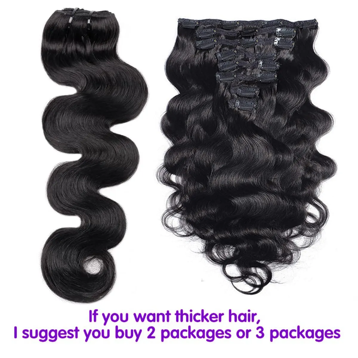 Body Wave Human Hair Extension for Black Women, Natural Black Brazilian Hair Clip in Body Wave Hairpiece, 10A Grade Clip in Human Hair Pieces 8 Pieces/Set 130 Gram 14 Inch