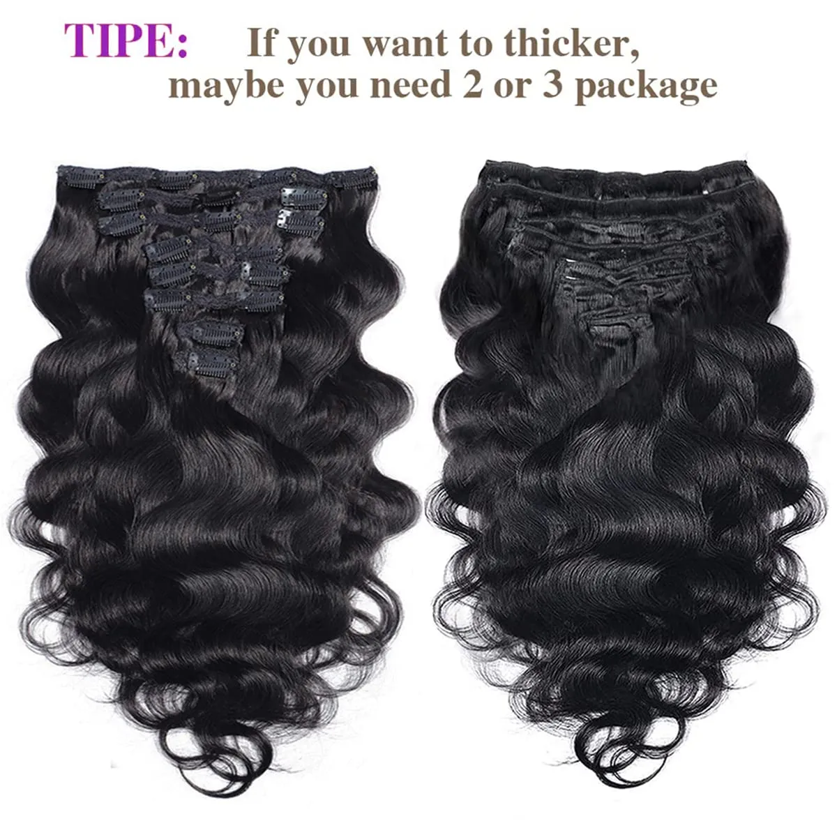 Body Wave Human Hair Extension for Black Women, Natural Black Brazilian Hair Clip in Body Wave Hairpiece, 10A Grade Clip in Human Hair Pieces 8 Pieces/Set 130 Gram 14 Inch