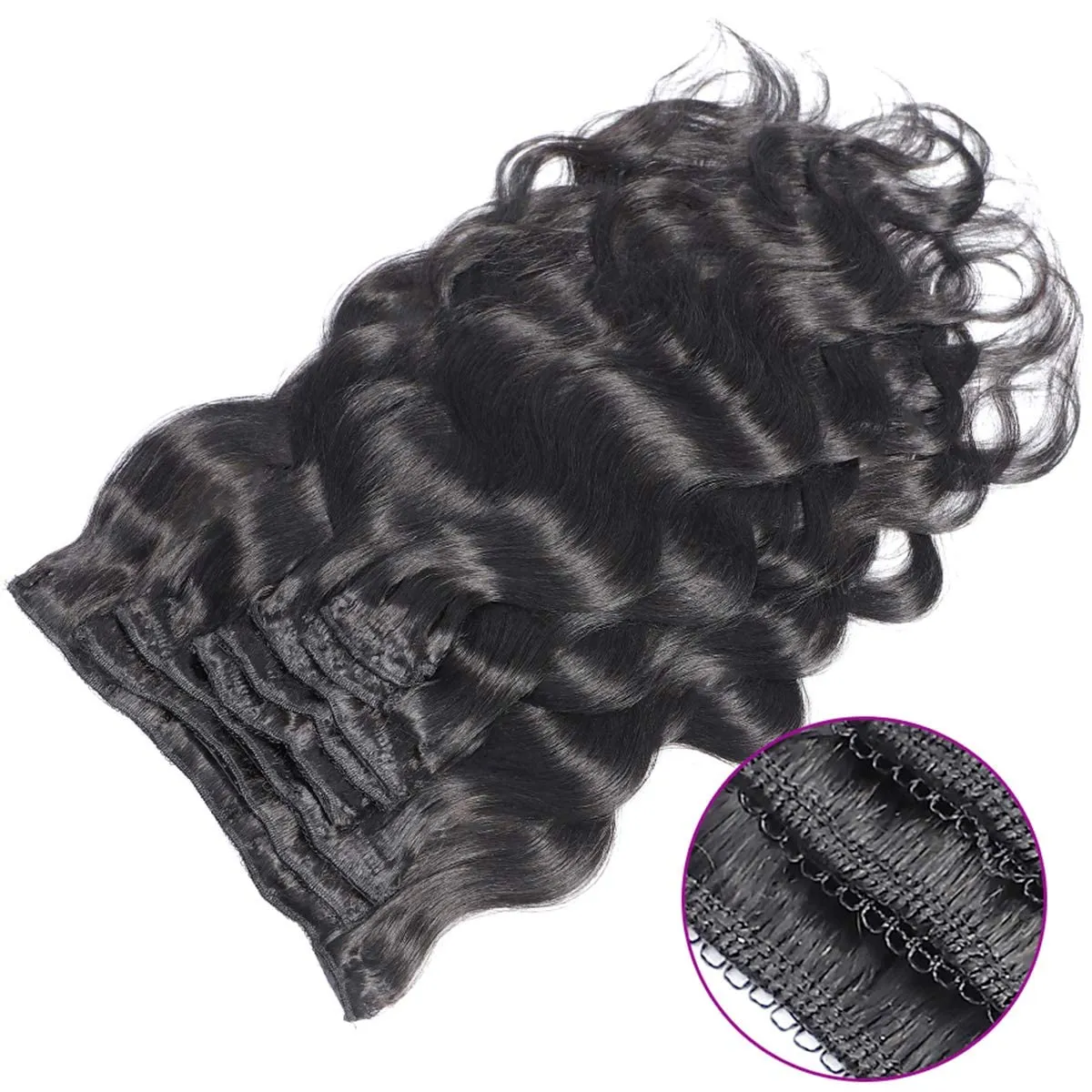 Body Wave Human Hair Extension for Black Women, Natural Black Brazilian Hair Clip in Body Wave Hairpiece, 10A Grade Clip in Human Hair Pieces 8 Pieces/Set 130 Gram 14 Inch