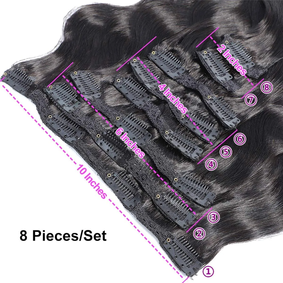 Body Wave Human Hair Extension for Black Women, Natural Black Brazilian Hair Clip in Body Wave Hairpiece, 10A Grade Clip in Human Hair Pieces 8 Pieces/Set 130 Gram 14 Inch
