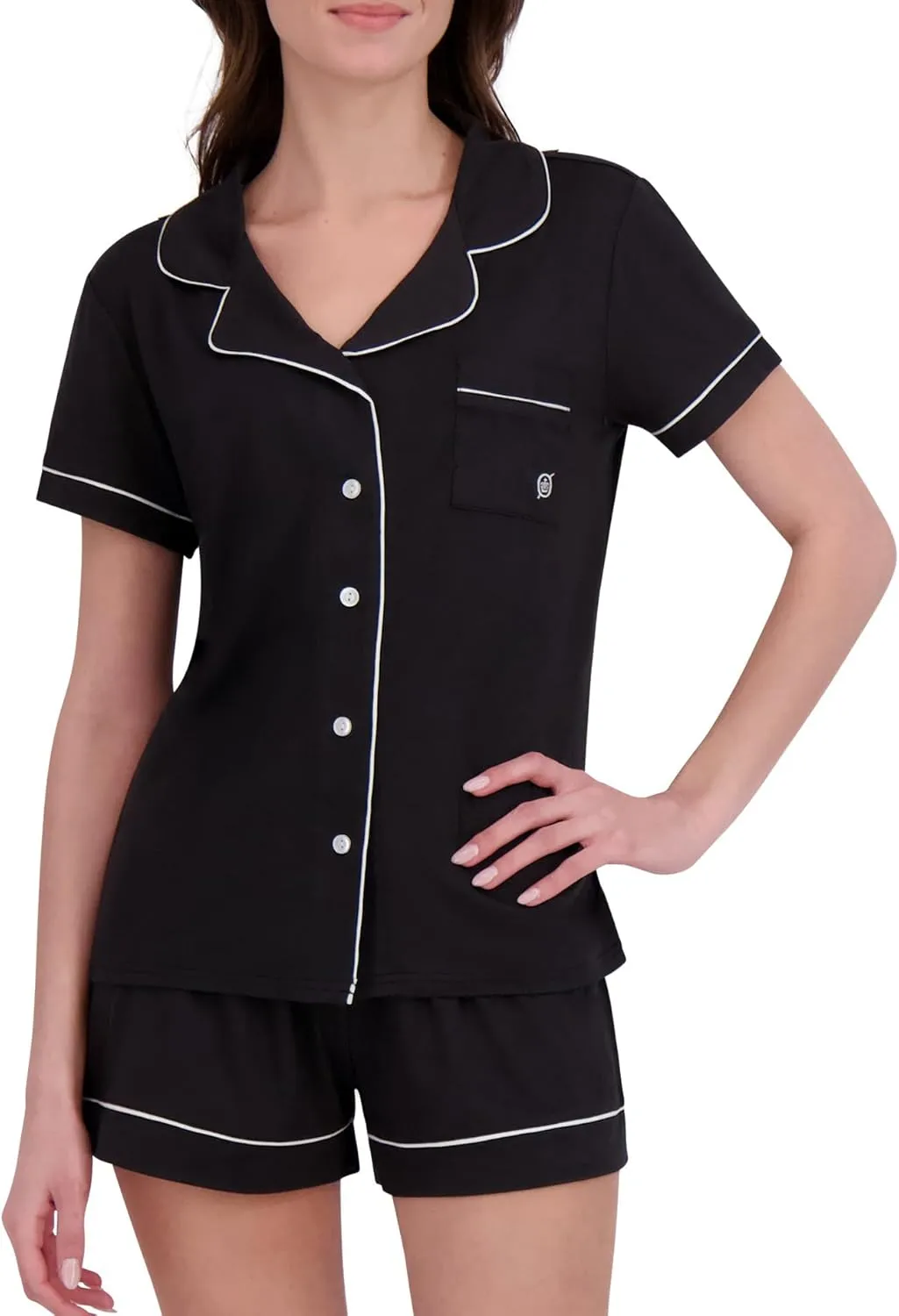 BORN Womens Pajama Sets Shorts, Recycled Stretch Knit Matching PJ Set for Women with Button Down Pajama Top and PJ Shorts