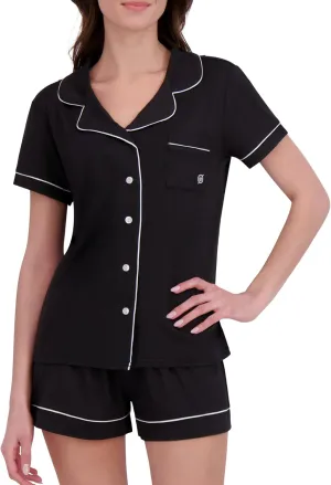 BORN Womens Pajama Sets Shorts, Recycled Stretch Knit Matching PJ Set for Women with Button Down Pajama Top and PJ Shorts
