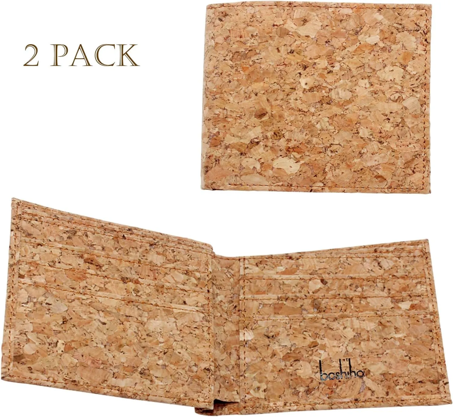 boshiho 2 Pcs Cork Wallet Slim Design Bifold Credit ID Card Holder Purse Unique Vegan Gift Ideas