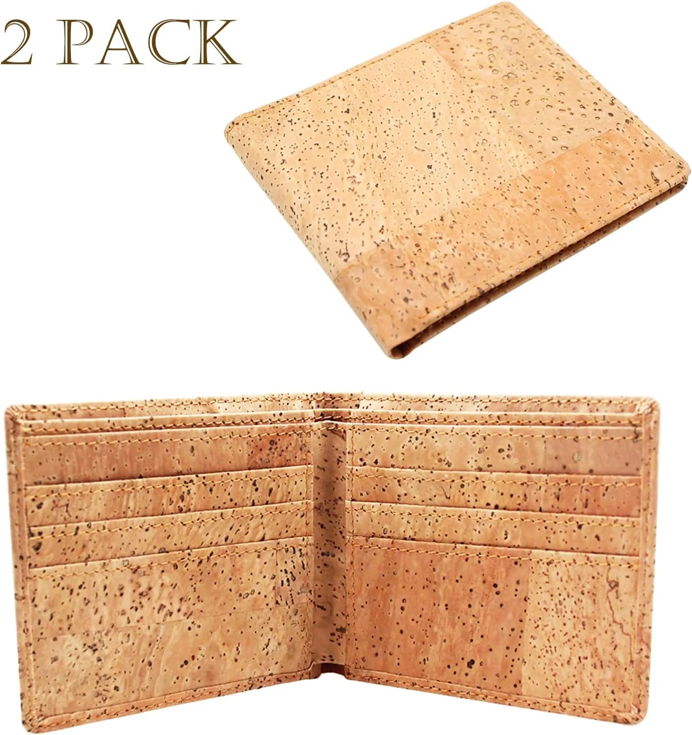 boshiho 2Pcs Men's Cork Wallet Slim Design Bifold Purse Vegetarian Wallet with Gift Box