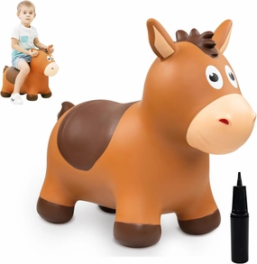 Bouncy Horse Hopping Toys, Inflatable Animal Horse Toys for Toddlers 1-3, Outdoor Indoor Bounce and Ride On Bouncer for Boys Girls, Birthday Gifts for 18 Months 2 3 4 5 6 Year Old with Pump