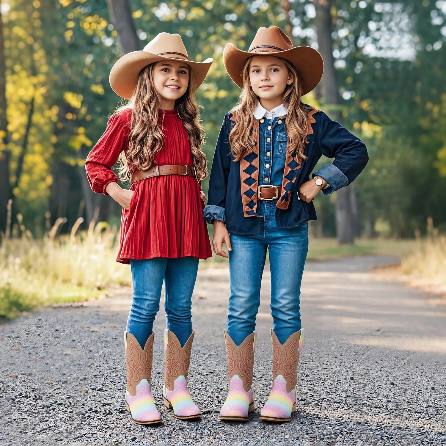 Boys Cowboy Boots Toddler Girls Cowgirl Boots Little Big Kid Western Glitter Square Toe Embroidered Riding Shoes Child Mid Calf Pull On Low Heel
