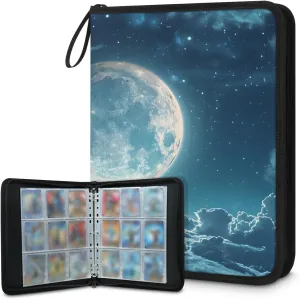 Bright Moon 3 Ring Trading Zipper Binder Strap, Trading Card Binder 4 Pocket, 400 Pockets Card Holder with 50 Removable Sleeves for Game Cards