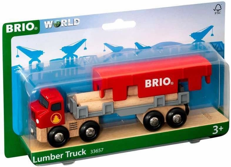 BRIO World 33657 - Lumber Truck | 6-Piece Wooden Toy Train Set | Ideal for Kids Ages 3 and Up | Made with Sustainable Wood | Magnetic Crane Compatible