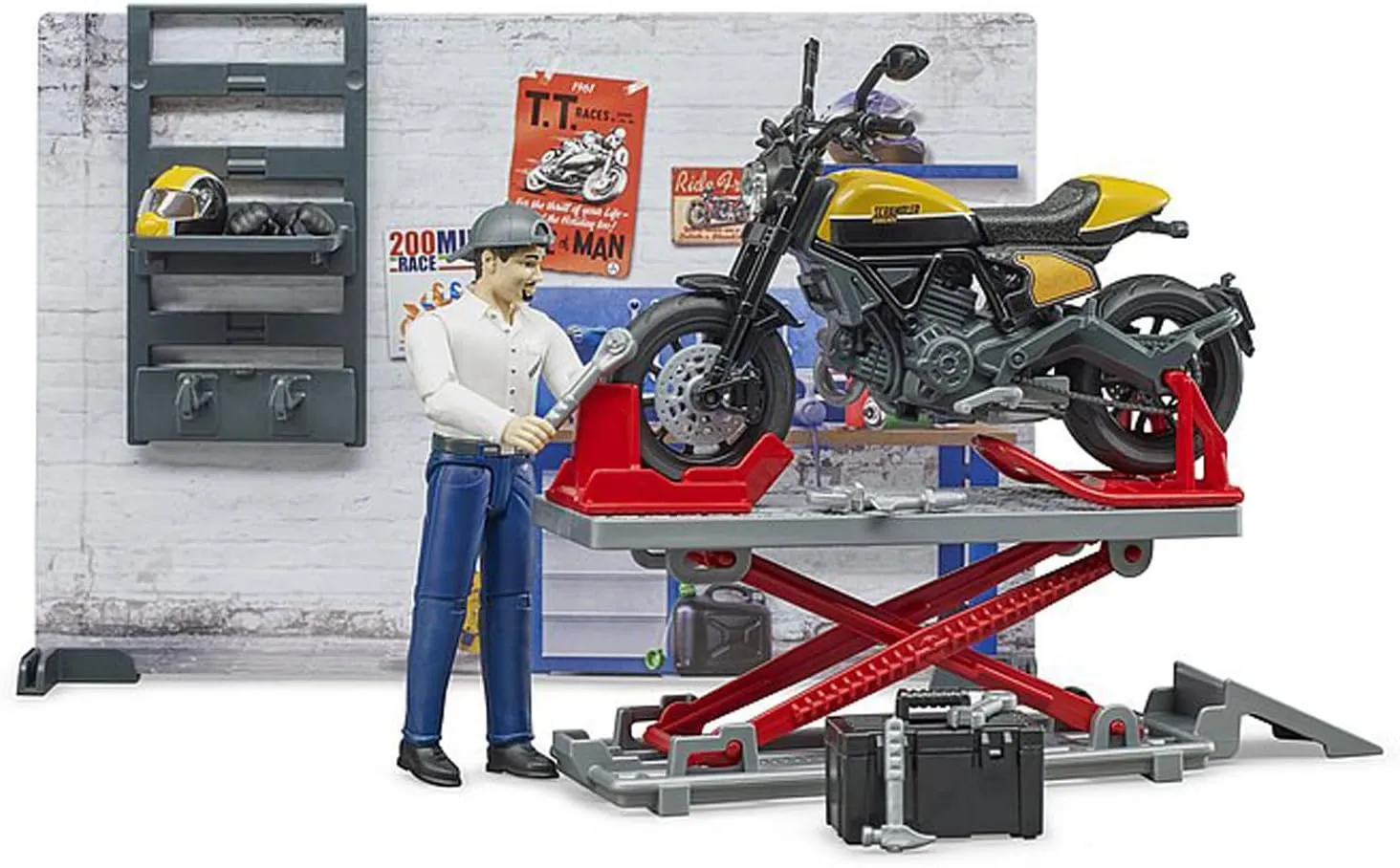 Bruder 62102 bworld Set - Motorcycle Service w Scrambler Ducati Full Throttle