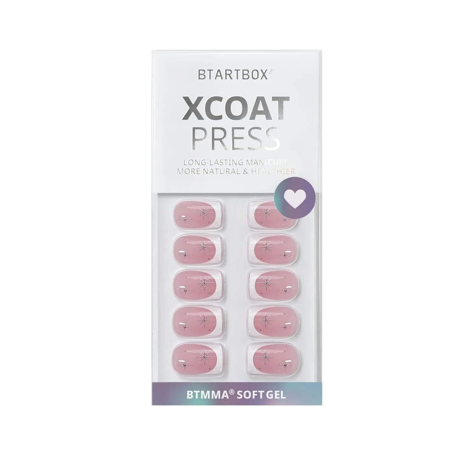 BTArtbox French Tip Press On Nails Short - Press On Nails with Stars, Natural Soft Gel Glue On Nails with Nail Glue, Reusable Stick On Nails in 16 Sizes, Starlit Sparkle