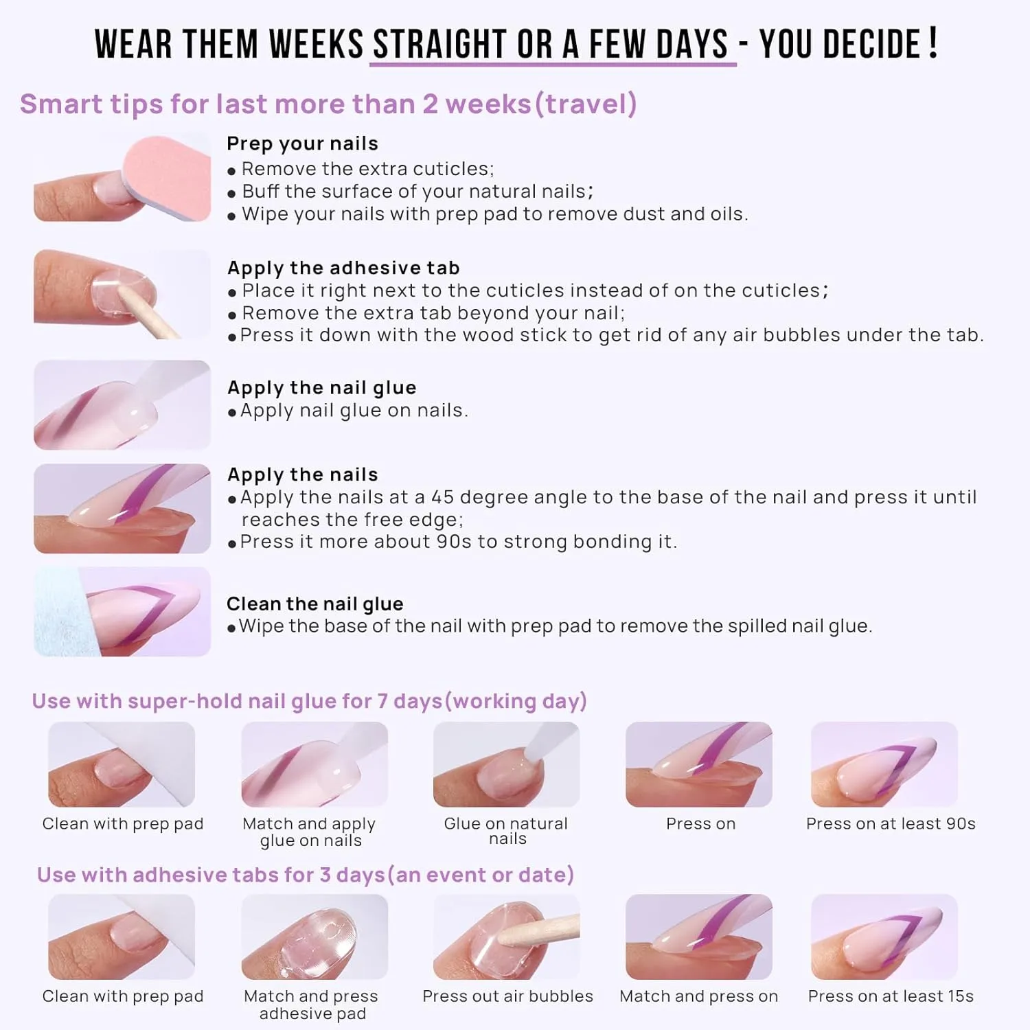 BTArtbox French Tip Press On Nails Short - Press On Nails with Stars, Natural Soft Gel Glue On Nails with Nail Glue, Reusable Stick On Nails in 16 Sizes, Starlit Sparkle