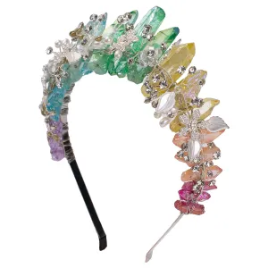 Bubbmi Raw Crystal Headband with Pearl Rhinestone, Natural Quartz Fairy Goddess Bridal Headwear for Women Girls (colorful)
