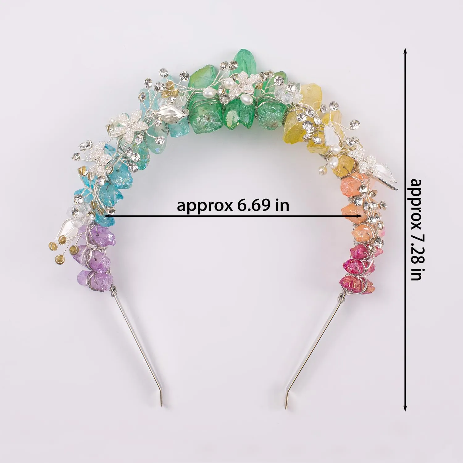 Bubbmi Raw Crystal Headband with Pearl Rhinestone, Natural Quartz Fairy Goddess Bridal Headwear for Women Girls (colorful)
