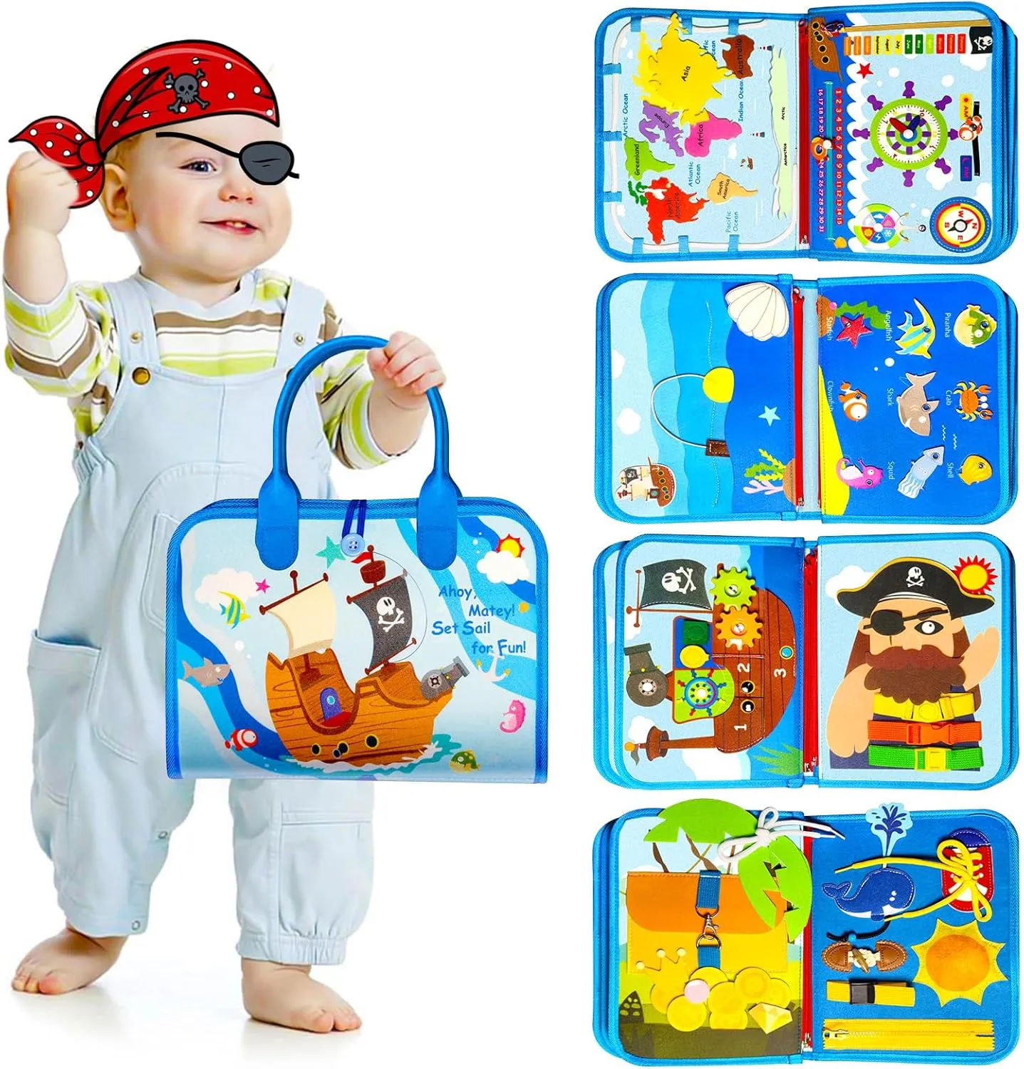 Busy Board for Toddlers 8 in 1 Montessori Toys for 2 Year Old Girl Boy Birthday Gift Preschool Learning Activities with Life Skill, Alphabet, Number, Puzzles, Dress ups Toddler Travel Toys